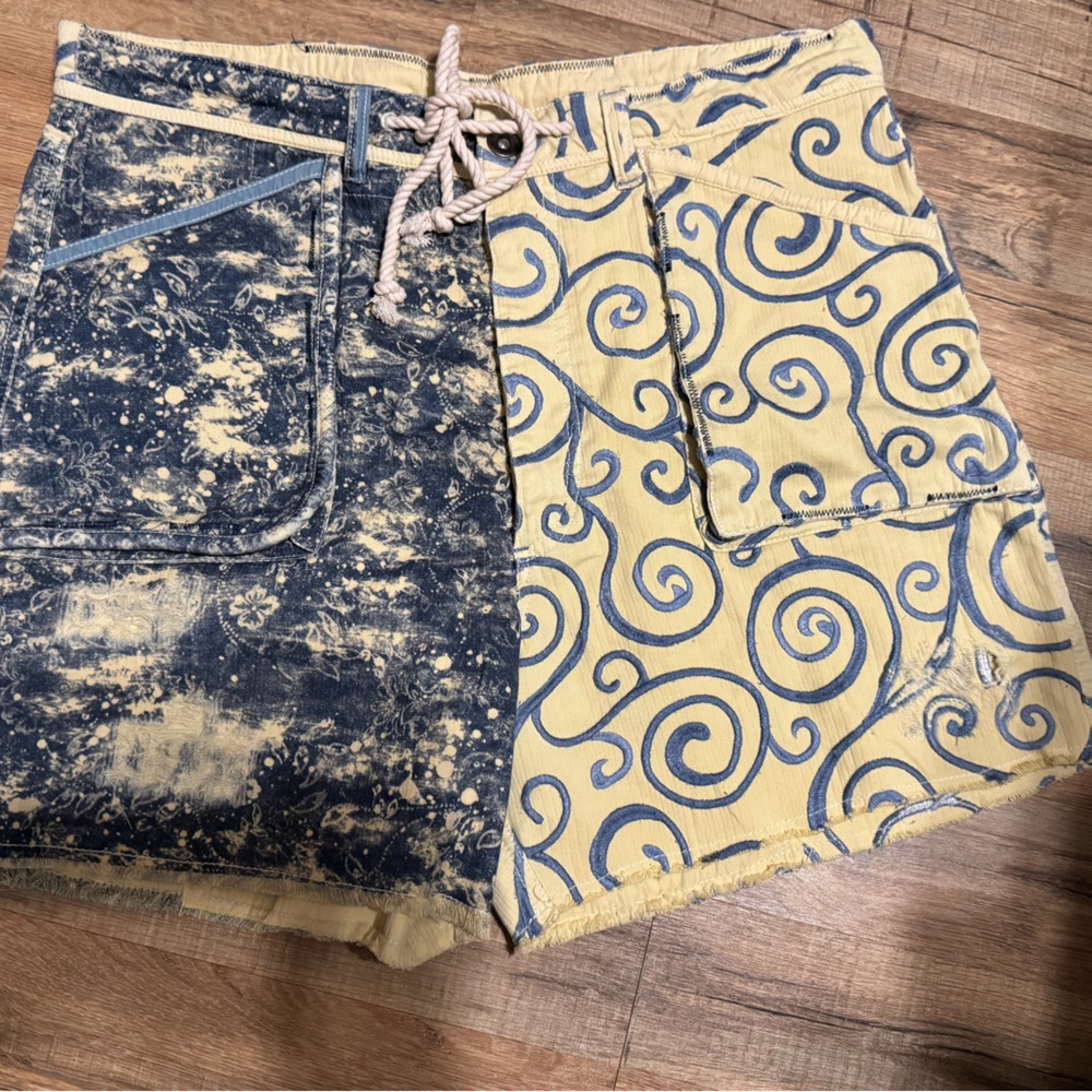 Free People Blue and Yellow Patterned Shorts